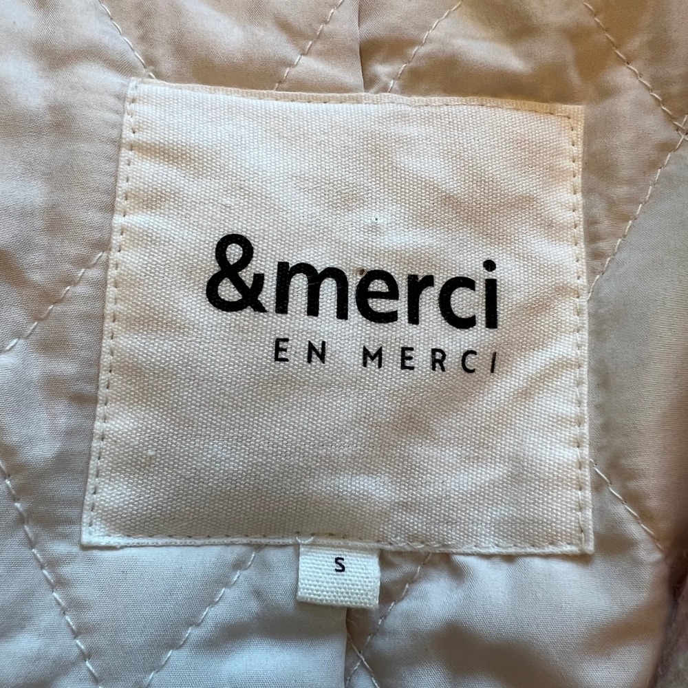 &merci Cream Pink Brown Plaid Fuzzy Classic Preppy Academia Longline Coat Size S - Picture 3 of 8